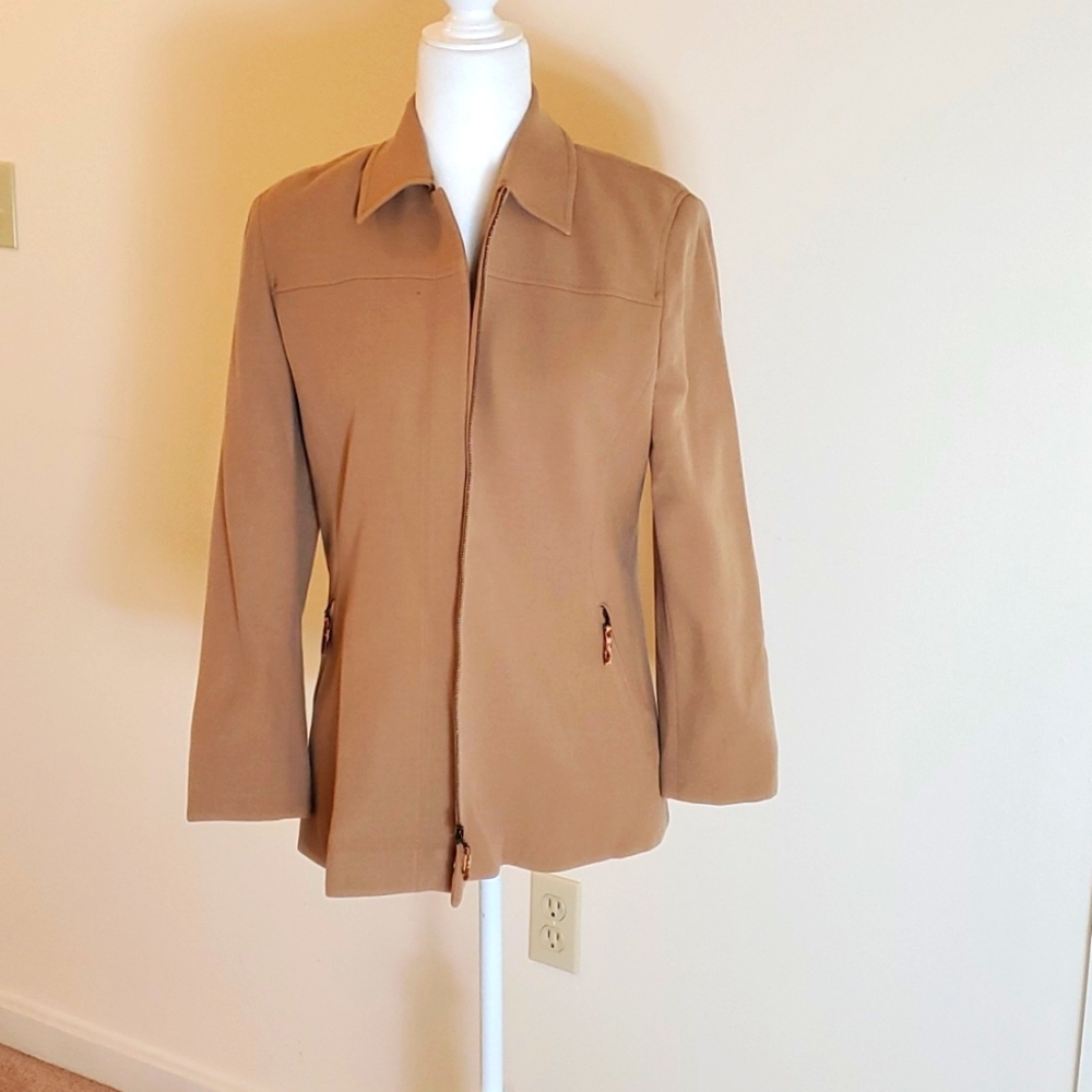 Marella camel zipper front lambs wool blend jacket